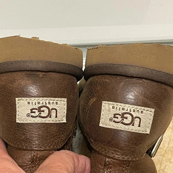 UGG AUS KENSINGTON Leather Sheepskin Brown Harness Biker Boot  Women Size 5 - Picture 6 of 11